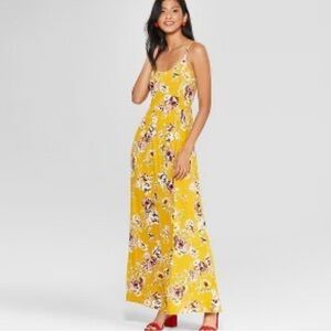 Xhilaration Yellow/Mustard Floral Maxi Dress Size Medium